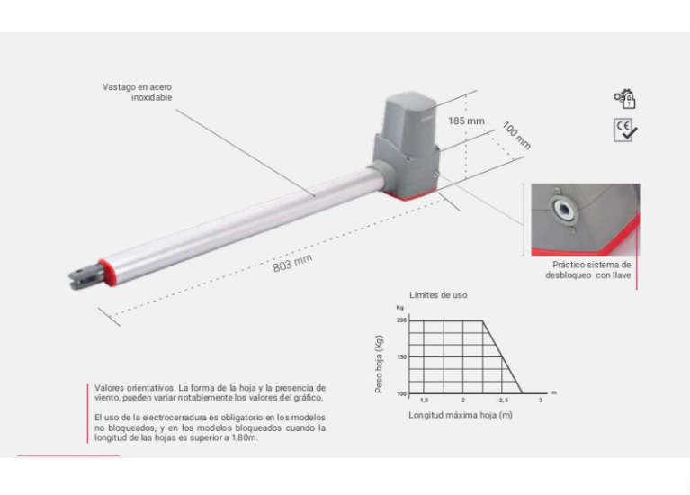 Motor electromecánico TEMIS de ERREKA para puertas batientes hasta 2,5 m - Imagen 2